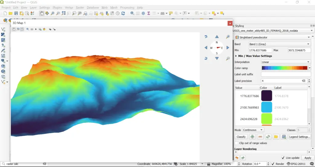 qgis dem color ramp 3d